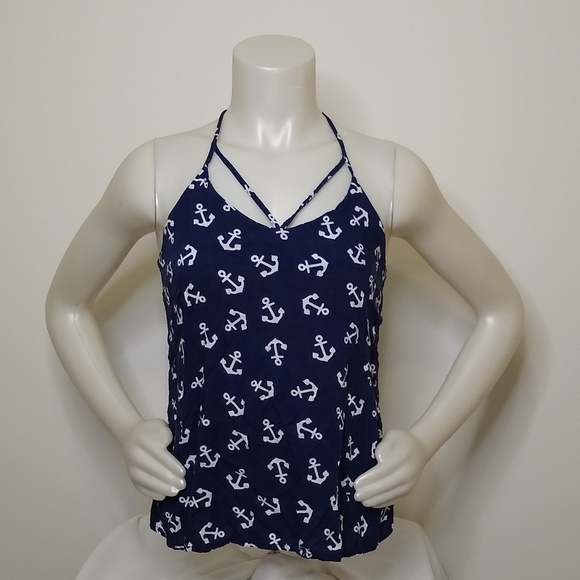 No Bounderies Blue Halter Neckline Sleeveless Rayon Camisole Tank Top Size S - Picture 2 of 7